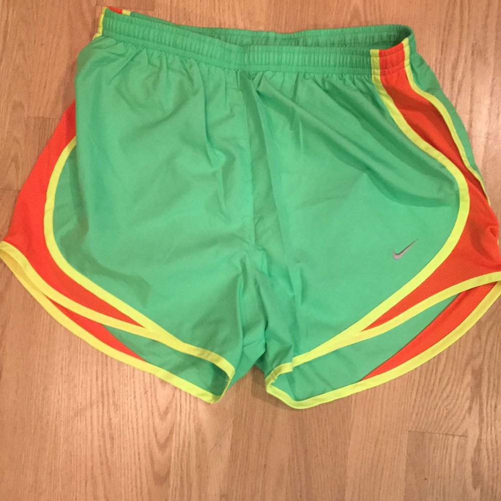 Nike dri fit green/orange/yellow running shorts